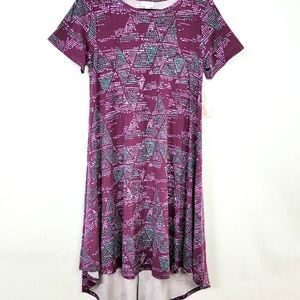LulaRoe Carly Swing Dress Hi Low Size Small Purple and Turquoise Triangle Design